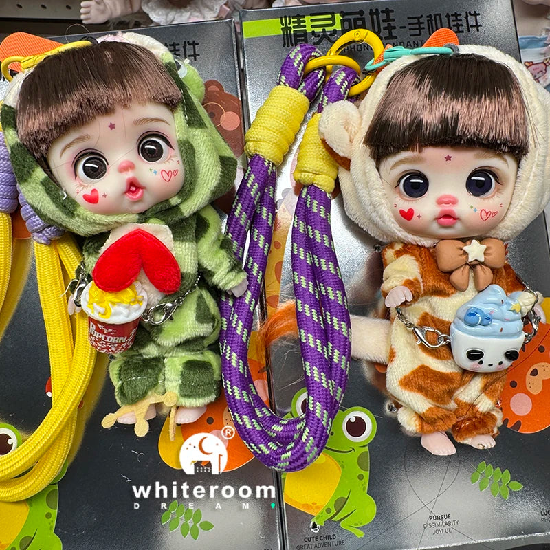 Mini Labbu Pocket Doll – Jointed Blythe-Style Boy & Girl Doll for Girls, Rainbow Ball Mobile Phone Decoration