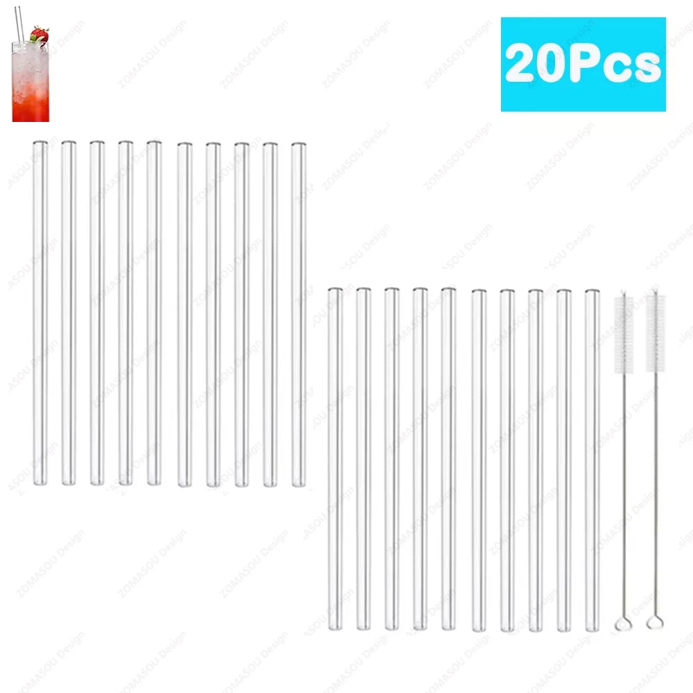 Eco-Friendly Reusable Glass & Metal Straws – 1/20PCS with Cleaning Brush for Smoothies, Milkshakes & Cocktails