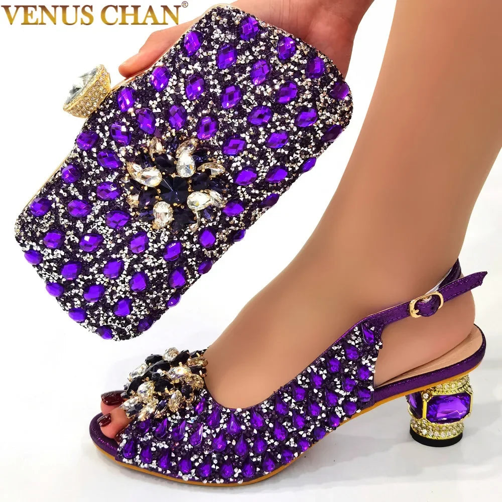 Silver Nigerian Women’s Shoe & Bag Set - African Fashion Party & Wedding Accessories