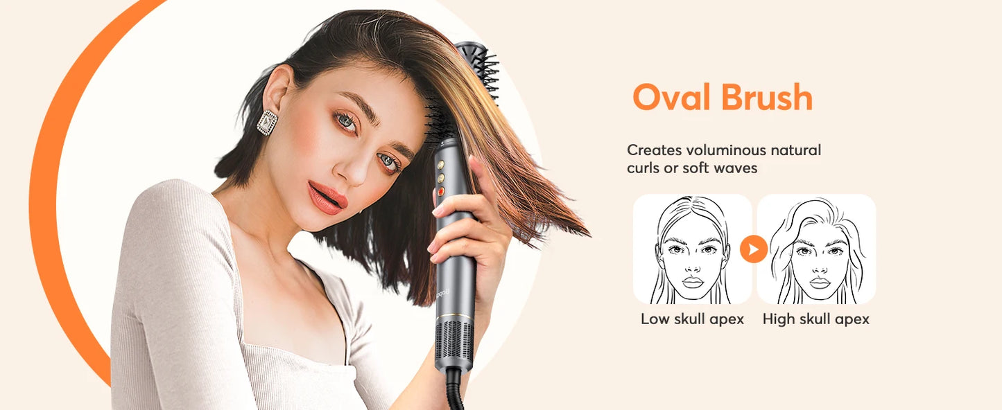 Bopcal 5-in-1 Hair Dryer & Hot Air Comb – 1200W High-Speed Blower with Curling Iron & Multifunction Styling Tools