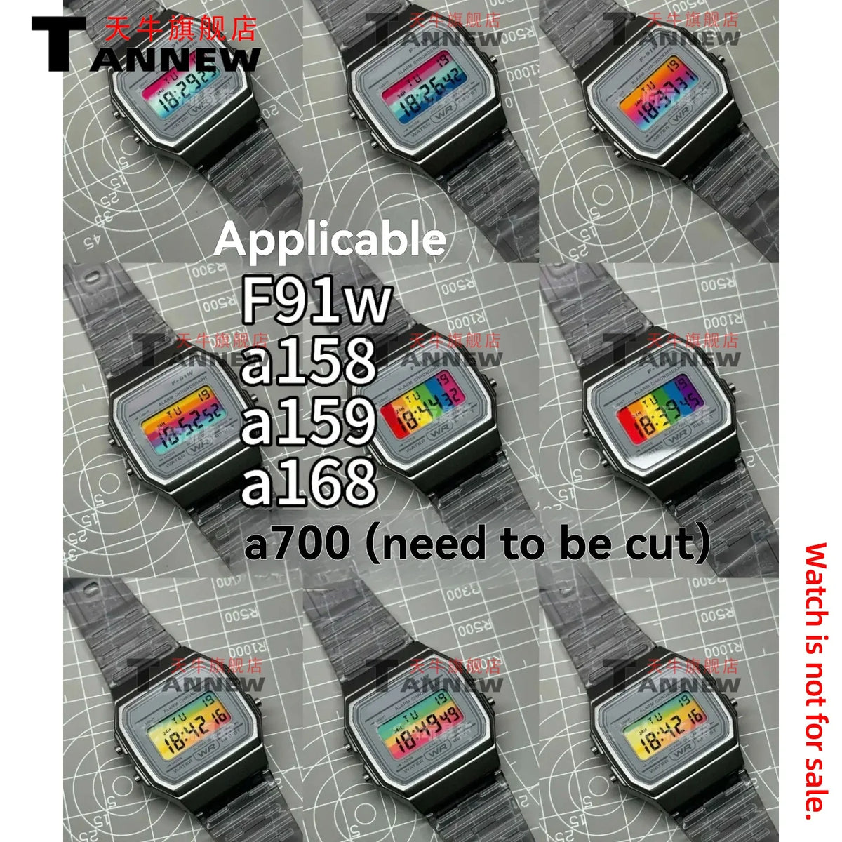 Casio F-91W A158W A168 Mod Kit - STN HD Display, Rainbow Gradient Display Sticker & Complete Watch Makeover Set