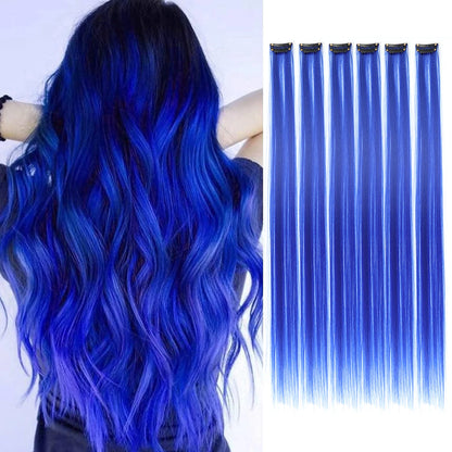 22-Inch Colored Clip-In Hair Extensions – 6pcs Straight Synthetic Party Highlight Hairpieces