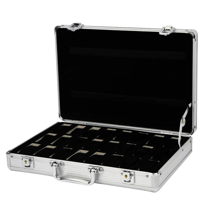 Aluminium Watch Storage Box — 12-Slot Jewelry Display Case with Suede Interior