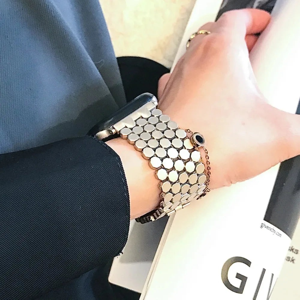 Metal Band for Apple Watch | Women's Ultra 2 Stainless Steel Strap | Bracelet for iWatch Series 9-5 | Compatible with Various Sizes (49mm, 41mm, 45mm, 40mm, 44mm, 38mm, 42mm)