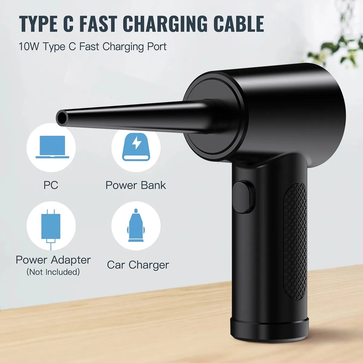 Compressed Air Duster for Computers - Portable Cordless Air Blower with LED Light for PC Keyboard, Car, and Cleaning