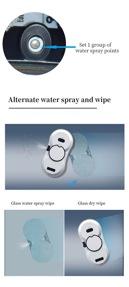 High-Suction 5600PA Window Cleaning Robot with Electric Spray and Fall Prevention - Remote Controlled