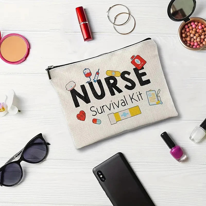 Travel Fashion Cartoon Nurse Print Cosmetic Bag - Women's Designer Makeup Organizer, Heat Transfer Multifunctional Pencil Case