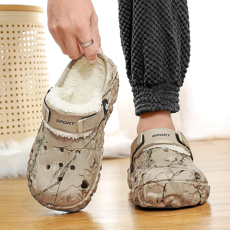 Winter Men’s Garden Clogs – Plush Fur Slippers & Fluffy Outdoor Slides for Couples
