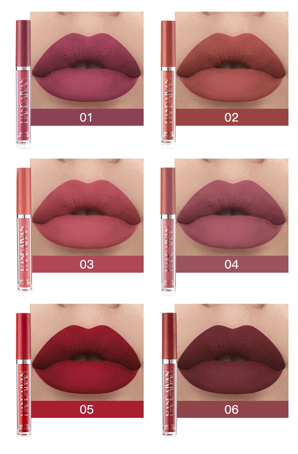 HANDAIYAN 6-Piece Matte Liquid Lipstick Set – Long-Lasting, Non-Stick Cup Lip Gloss Gift Box