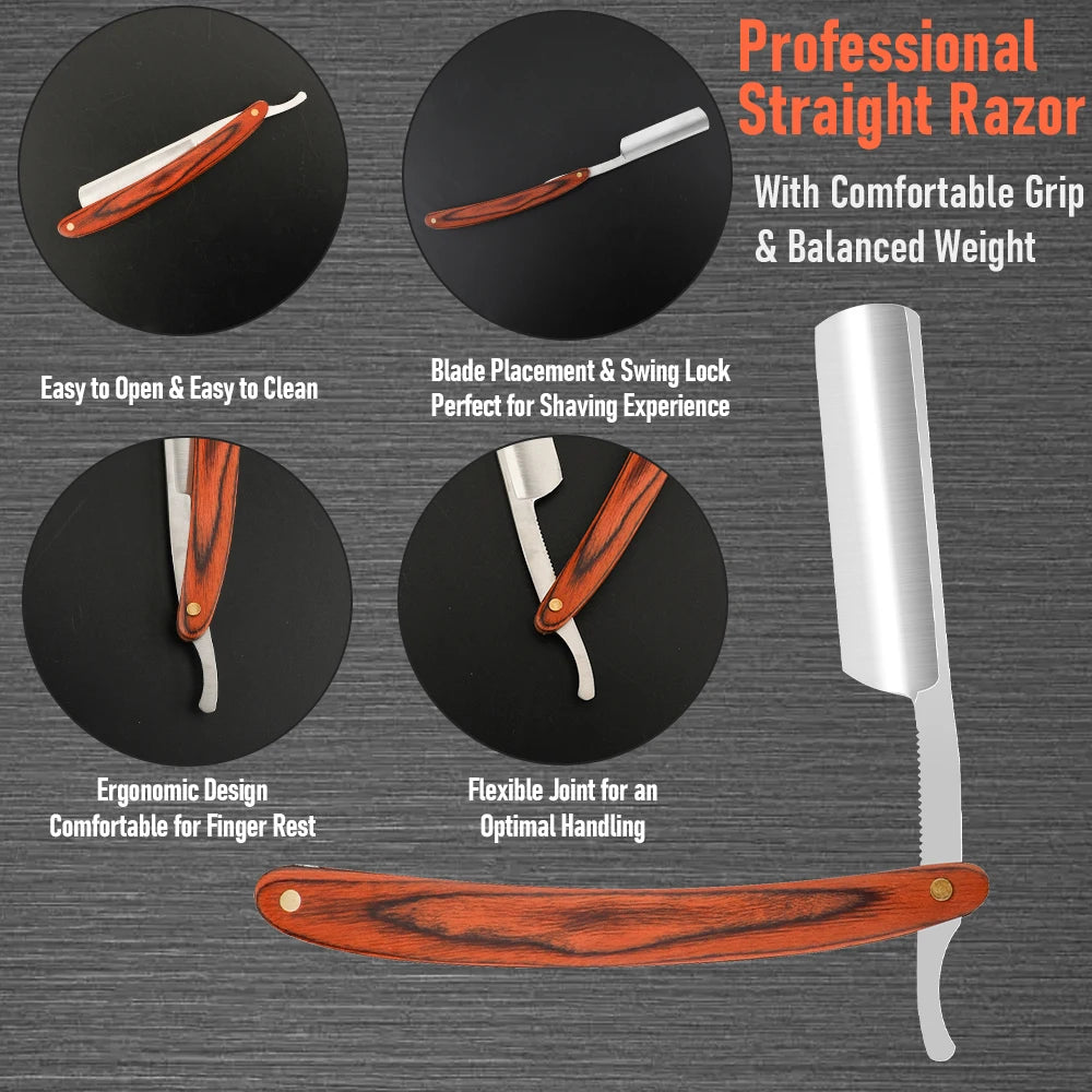 Professional Barbershop Men’s Shaver – Straight Edge Barber Razor Knife for Beard Shaving with Wiping Cloth