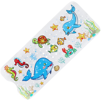 40x100cm Cartoon Sea World Anti-Skid Bath Mat – Soft Non-Slip Shower Mat with Suction Cups for Kids & Elderly