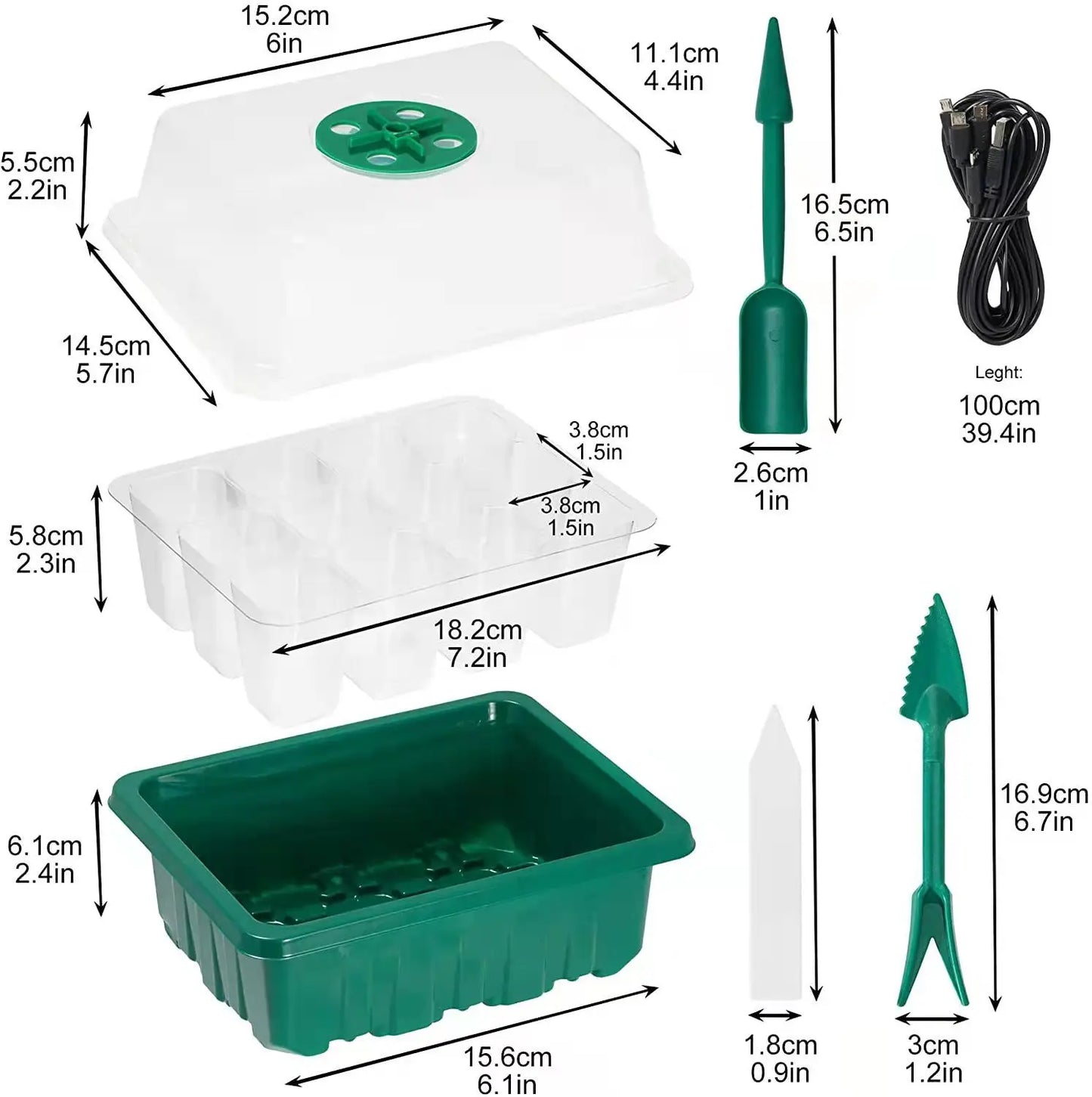 Plant Seed Starter Trays with Grow Light – 12 Hole Nursery Pots and Planter for Home Greenhouse Growing