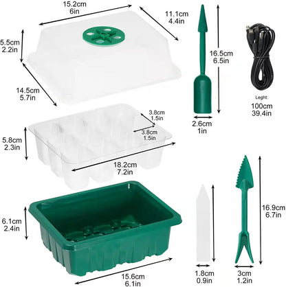 Plant Seed Starter Trays with Grow Light – 12 Hole Nursery Pots and Planter for Home Greenhouse Growing