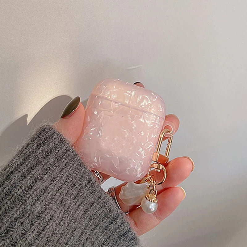 Dreamy Pearl Shell AirPods Case with Keychain – Soft Protective Cover for AirPods Pro 2/1, 3, 2, 1