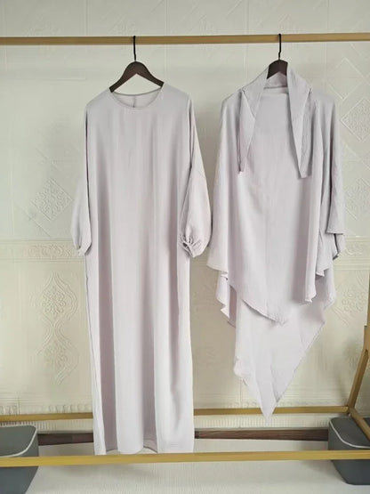 Women’s Eid 2023 2-Piece Khimar & Abaya Set – Long Islamic Prayer Dress Full Cover Hijab Ramadan Kaftan Djellaba