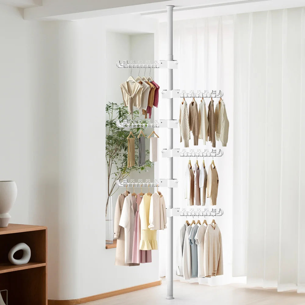 Telescopic 6-Tier Corner Clothes Drying Rack – Standing Laundry Pole for Hanging Clothes