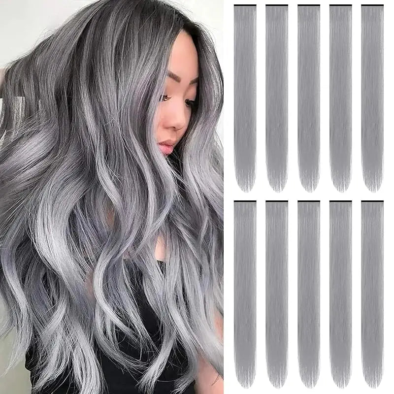 1/5/11 Pack 22" Clip-In Multi-Color Rainbow Hair Extensions – Synthetic Highlights for Girls, Women & Kids