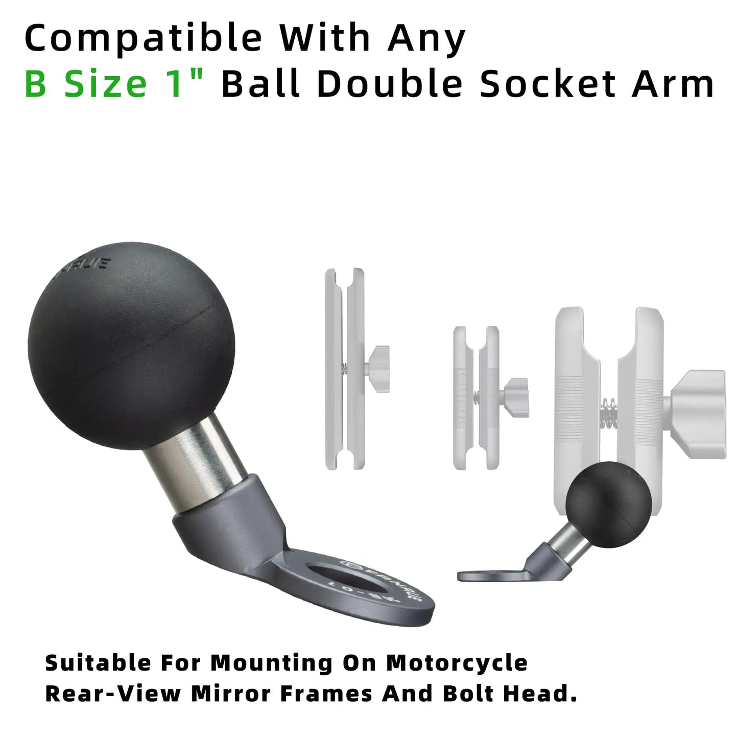 FANAUE 1'' Ball Mount Base: Aluminum Alloy Rearview Mirror Holder for Bike/Motorcycle - 1 Inch Ball Socket Angled Bolt Head Adapter