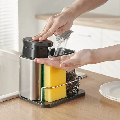 3-in-1 Kitchen Soap Dispenser and Cutlery Holder - Stainless Steel Utensil Organizer with Drainer and Dish Drying Rack