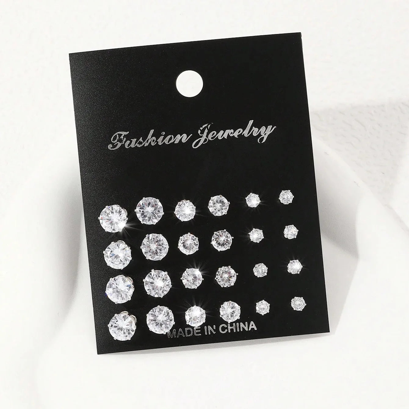12 Pairs Luxurious Zirconia Earrings Set – Shiny Elegant Simple Stud Jewelry Gift for Parties, Couples & Daily Wear
