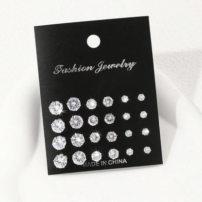 12 Pairs Luxurious Zirconia Earrings Set – Shiny Elegant Simple Stud Jewelry Gift for Parties, Couples & Daily Wear