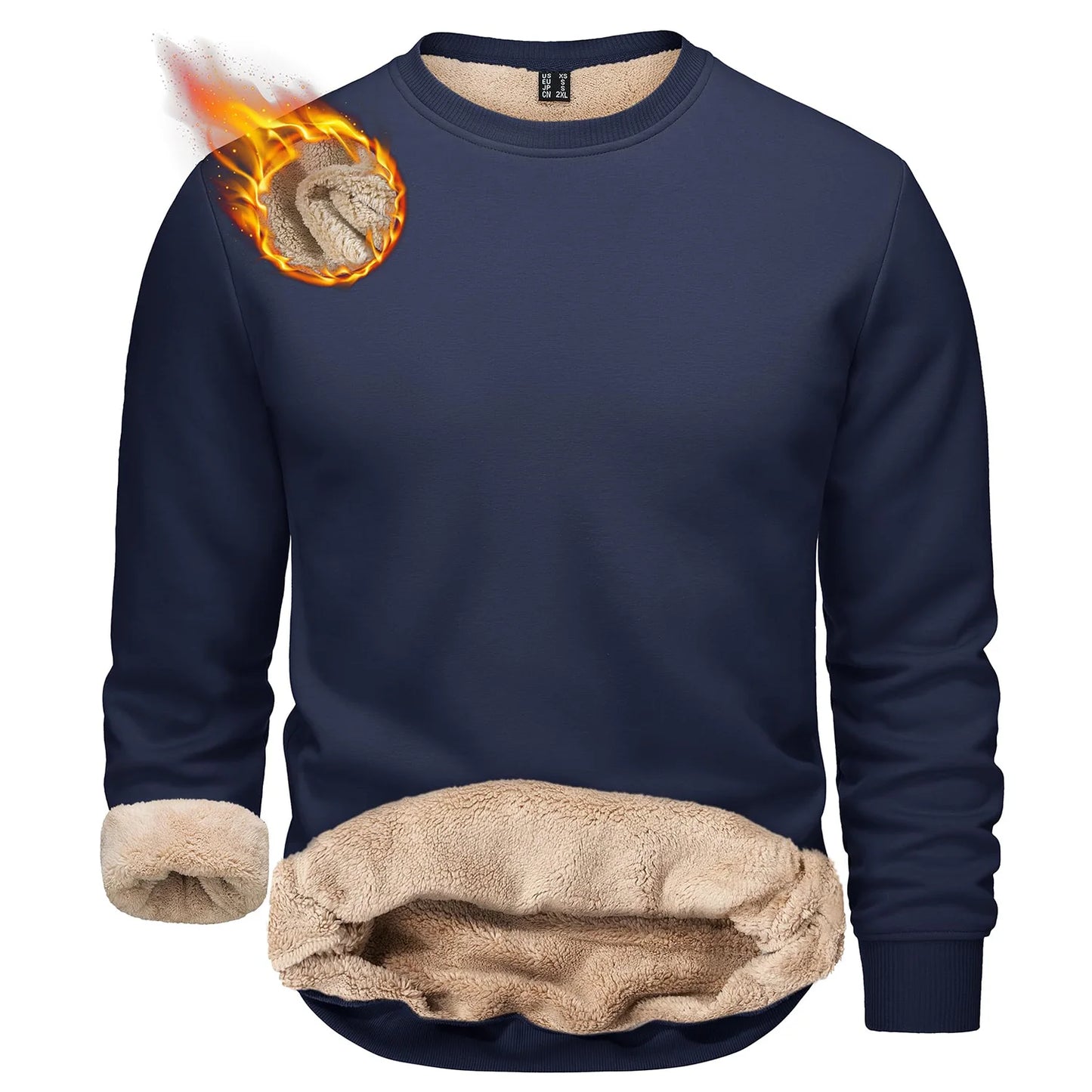TACVASEN Men’s Winter Fleece Sweatshirt – Thicken Sherpa-Lined Crewneck Pullover, Warm Heavy Winter Top, No Hood