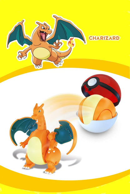 New Pokémon Action Figures – Pikachu, Charizard & Greninja Pocket Monster Poké Ball Deformation Toys for Kids Birthday Gifts