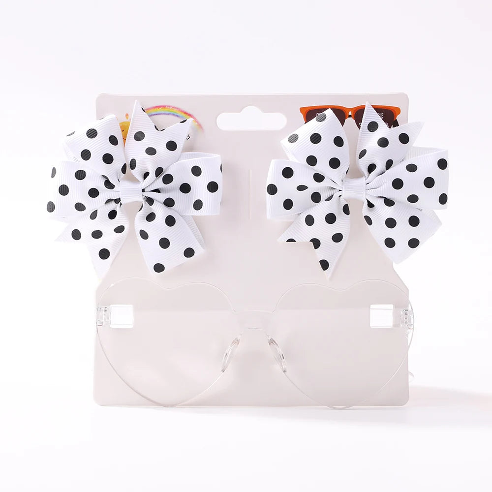 3Pcs/Pack Solid Dot Hair Bows – Colorful Boutique Bowknot Clips for Girls, Heart & Sunglasses Hair Accessories