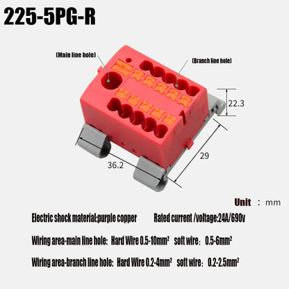 Push-In Modular Wire Connector Terminal Block – Compact 1-In Multiple-Out Splicing Lighting Connector, 225 Series (1Pc)