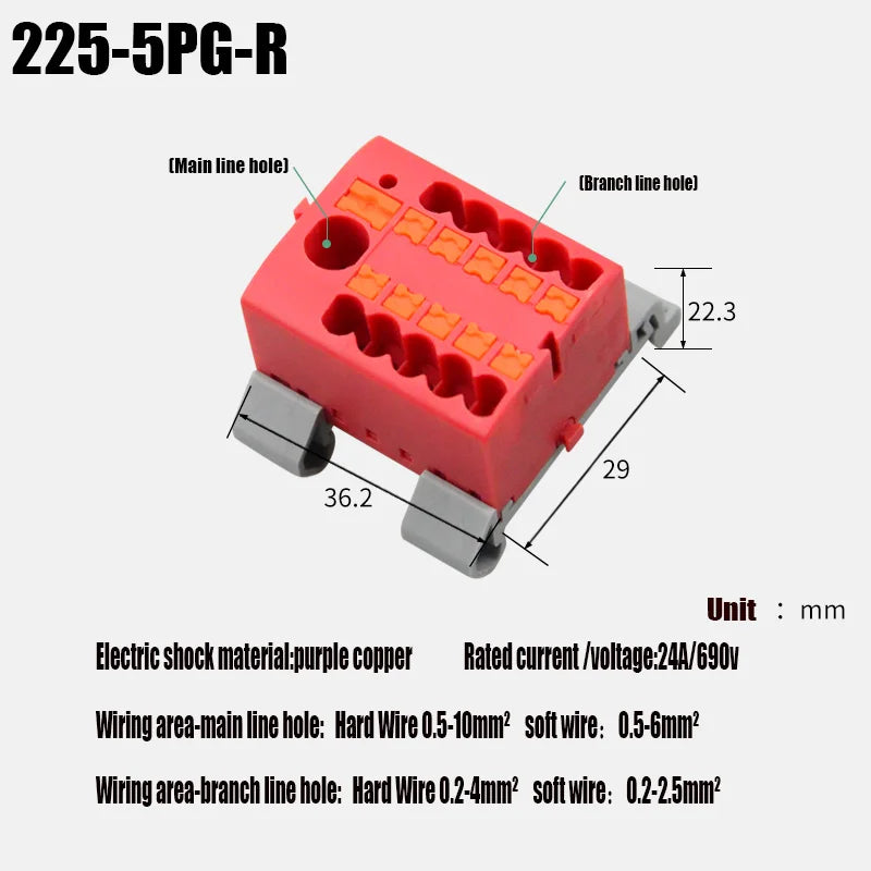 Compact Push-In Wire Connector Terminal Block – Fixed Modular Multi-Link Splicing 1-In Multiple-Out Lighting Connector 225 Series