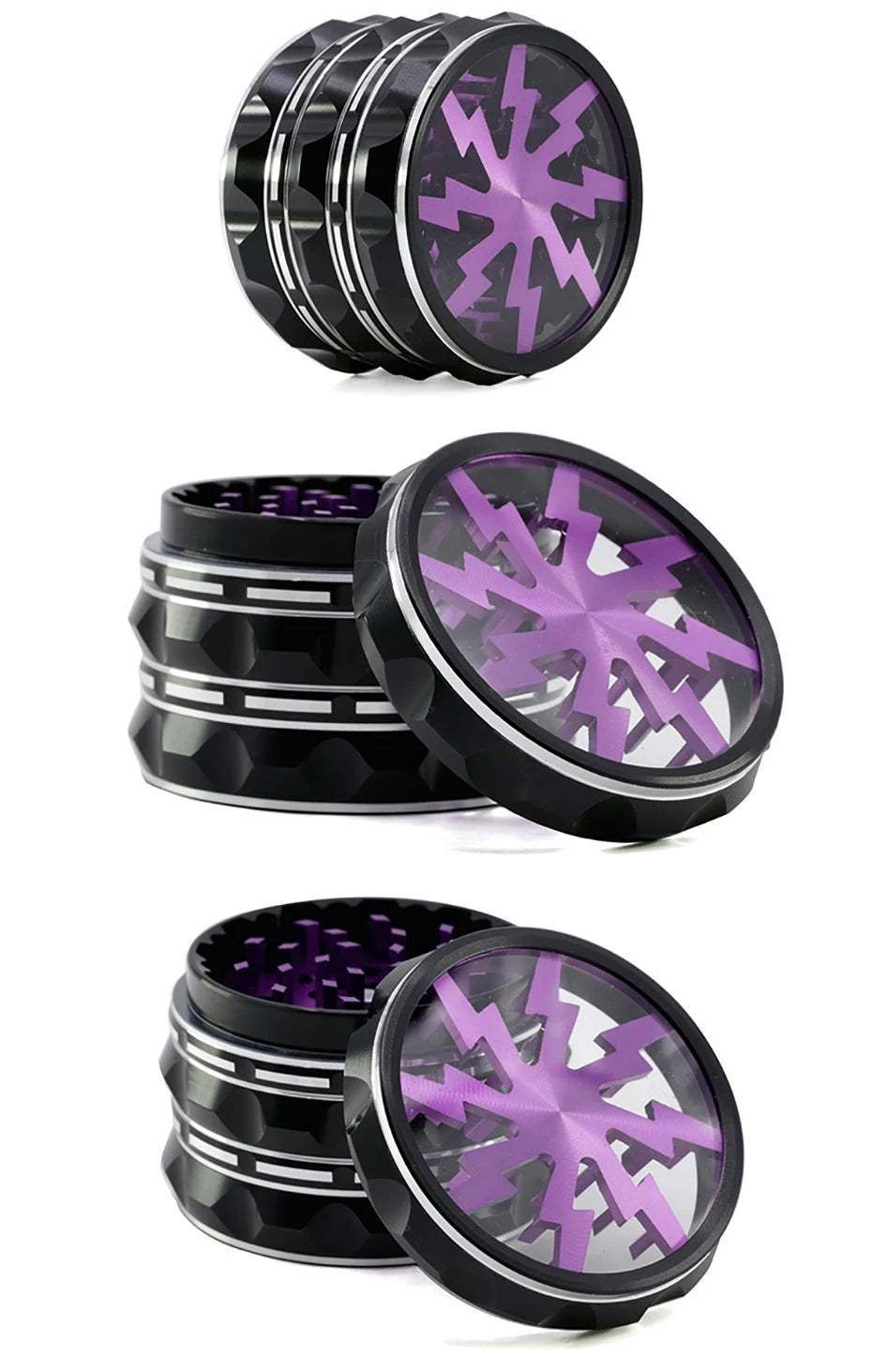 60mm 4-Part Aluminum Herb Grinder – Metal Spice Mill with Transparent Skylight for Tobacco & Smoking Accessories