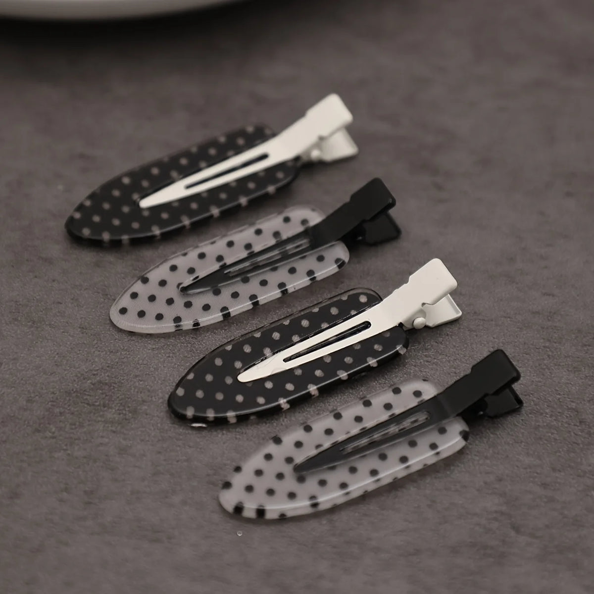 4-Piece Black & White Acrylic Hair Clips - Traceless Duckbill Clips for Styling Bangs and Hair