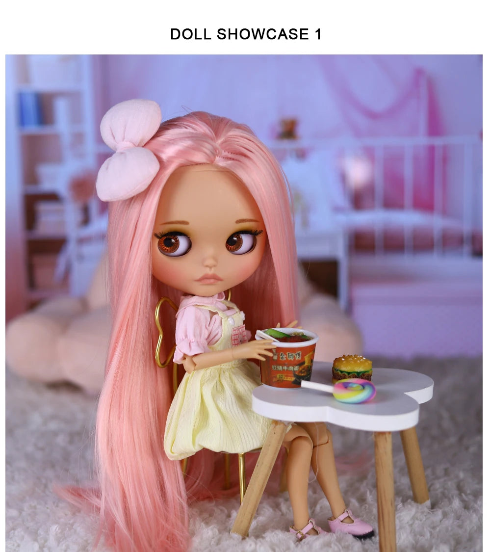 ICY DBS Blyth Doll – 1/6 BJD Joint Body, 30cm Brown Skin Matte Face with Bow, Cute Anime Girl Gift
