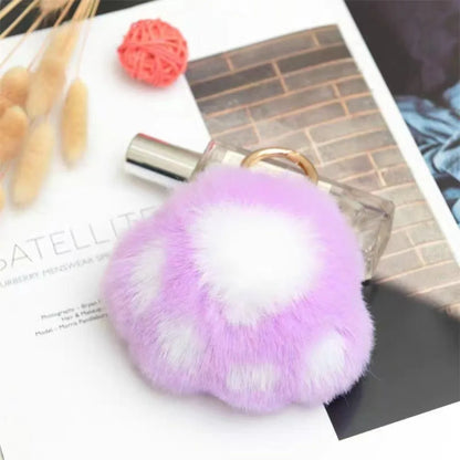 Fluffy Cat Paw Keychain - Cute Faux Fur Plush Pendant Charm for Backpacks, Bags & Car Keys