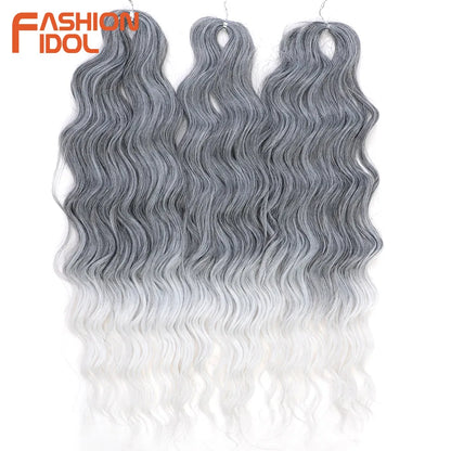 FASHION IDOL 24" Deep Wave Crochet Hair - 3-Piece Synthetic Water Wave Braiding Extensions, Ombre Rainbow Twist Hair