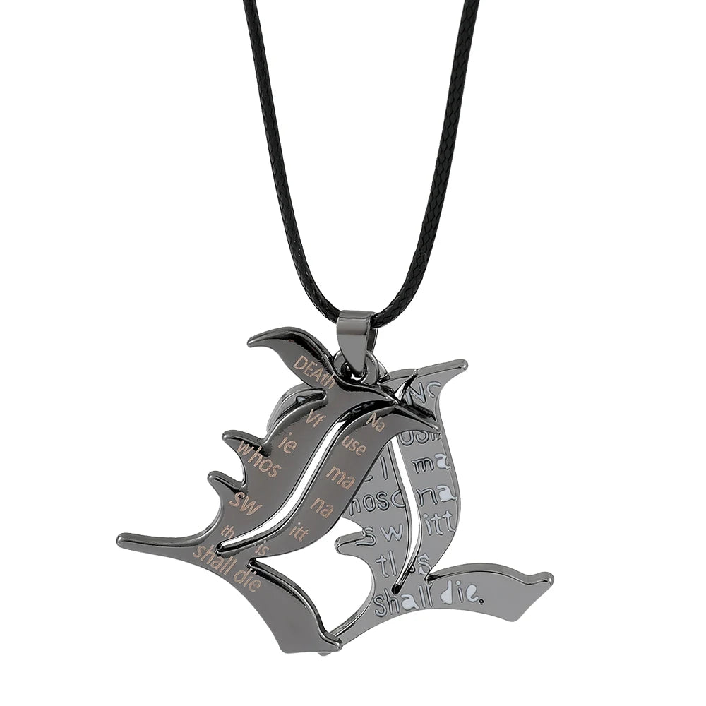 Death Note L Logo Pendant Necklace - Black Rope Leather Gothic Choker for Men and Women