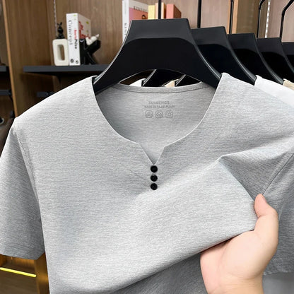 Men's Henley Neck T-Shirt - Short Sleeve Casual Summer Top