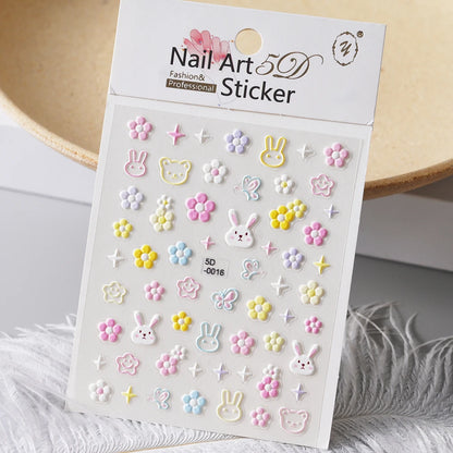 5D Macaron Nail Stickers - Embossed Flower, Fruit, Bear & Rabbit Charms for Summer DIY Manicure Decoration