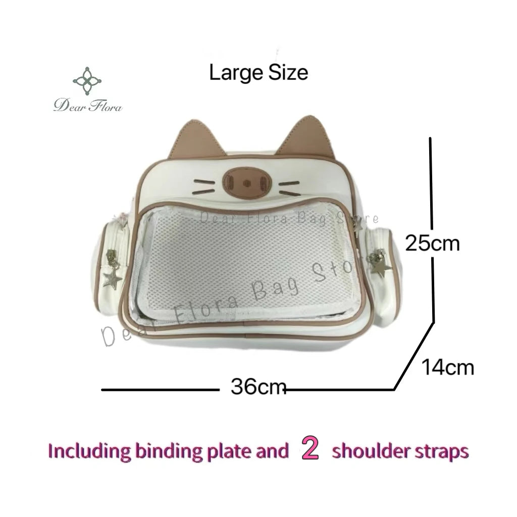 Y2K Korean Kawaii Cat Ita Bag — Cute PU Transparent Shoulder & Crossbody Bag for Girls, Harajuku Style Backpack