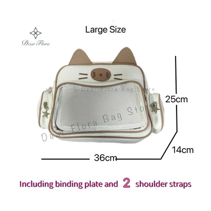 Y2K Korean Kawaii Cat Ita Bag — Cute PU Transparent Shoulder & Crossbody Bag for Girls, Harajuku Style Backpack