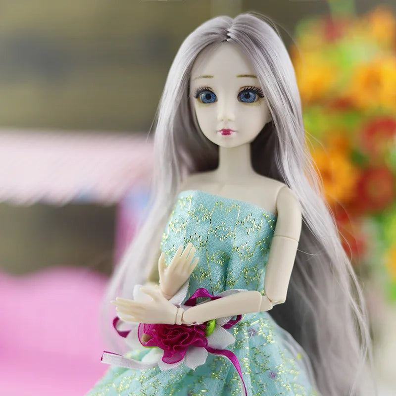 30cm Fashion Doll – 1/6 BJD Body with 3D Eyes, Long Wig, Princess Makeup DIY Toy for Girls