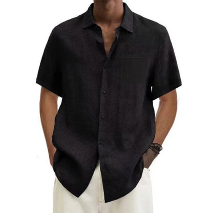 Men's Cotton Long Sleeve Shirt - Slim Fit Casual Button-Up Shirt with Roll-Up Cuffs