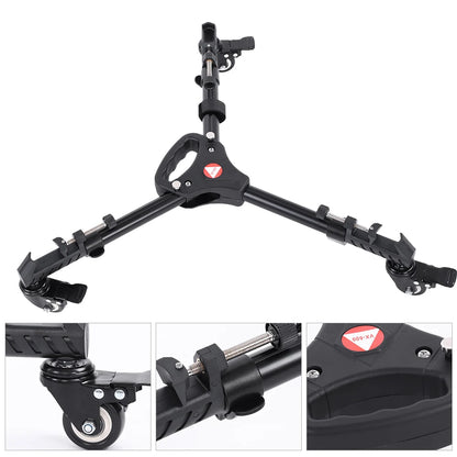 VX-600 Foldable Camera Tripod Dolly – 3 Wheels Stand with Pulley Base, Universal Tripod for Easy Camera Movement