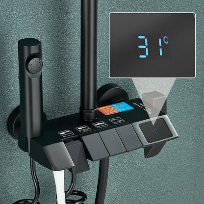 Rozin Black Smart Digital Display Shower Faucet Set - Piano Style Rainfall Bathroom System with Grey Digital Mixer Tap & Bidet Shower