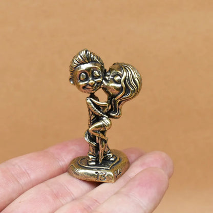 Retro Brass Couple Figurine – Handcrafted Copper Chinese Children Statue Home Decor Ornament Gift Art Craft Accessory