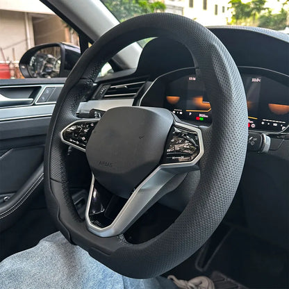 Universal Leather Steering Wheel Cover - Non-Slip Breathable Protector for 36-38cm Car Steering Wheels