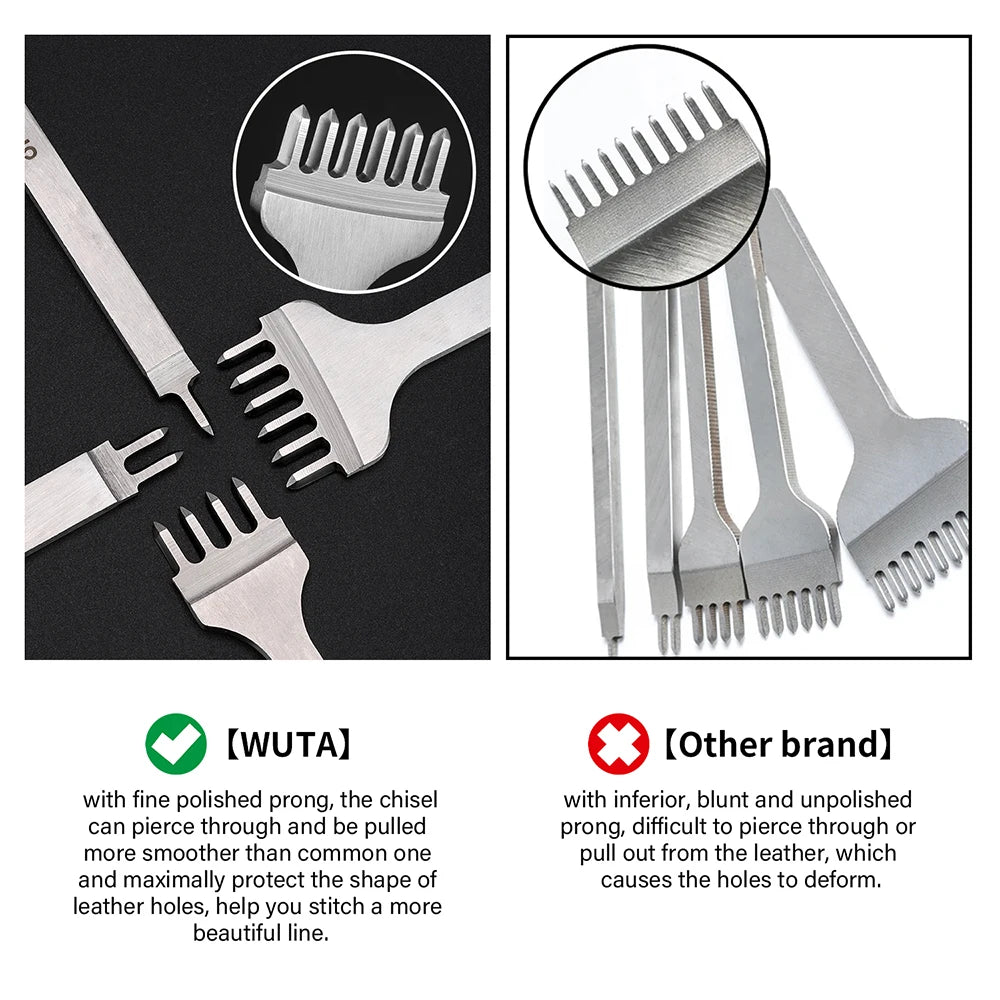 WUTA Leather Chisel Tool – Diamond Pricking Iron with 3/4/5/6mm Hole Punch for Stitching & Leathercraft