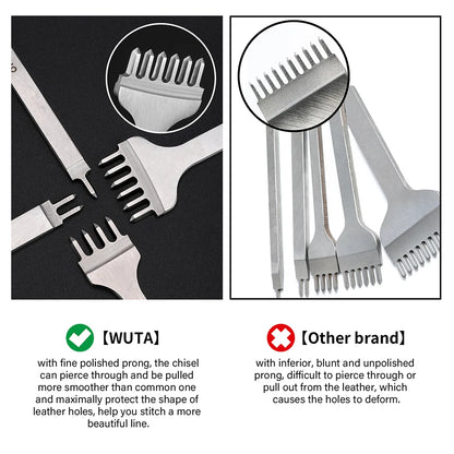 WUTA Leather Chisel Tool – Diamond Pricking Iron with 3/4/5/6mm Hole Punch for Stitching & Leathercraft
