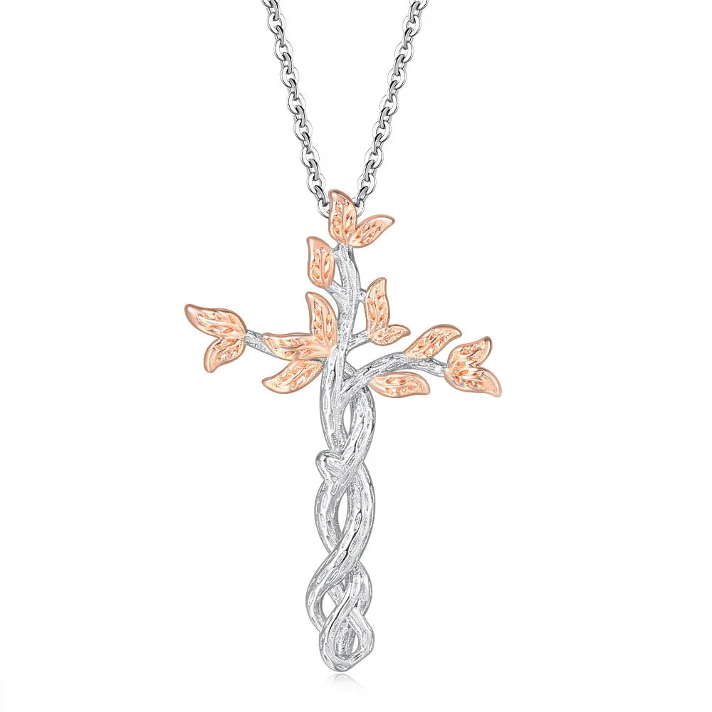 Heart Cross Pendant Necklace for Women – Double Color Aesthetic Choker Chain with Cross Design, Stainless Steel Christmas Gift Jewelry N231