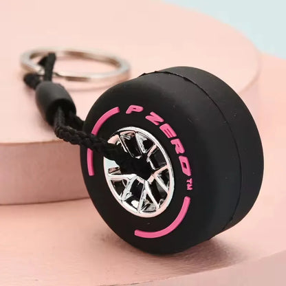 Mini F1 Racing Tire Keychain – Luxury Car Key Accessory & PVC Tire Pendant for Men, Car Lovers & Gifts